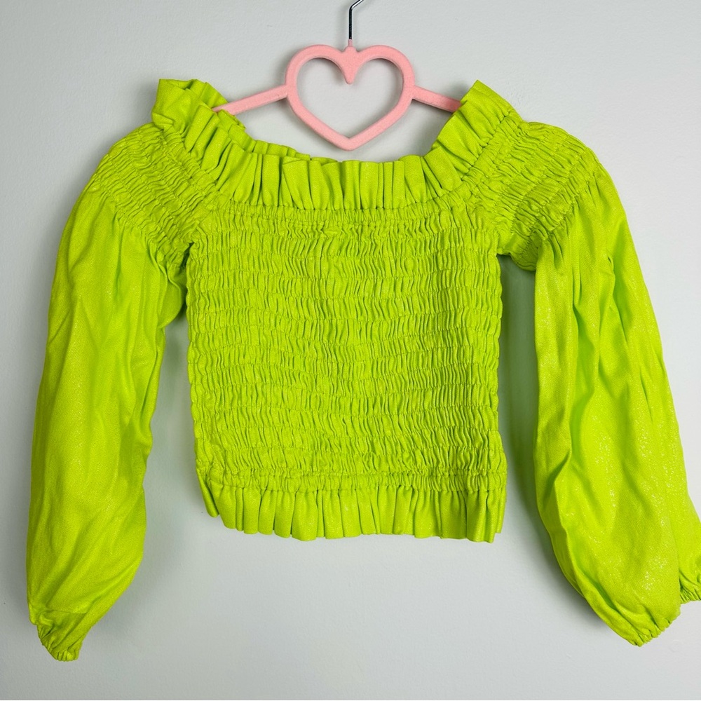 Margot Bright Green Smocked Long Sleeve off shoulder Top Size XS